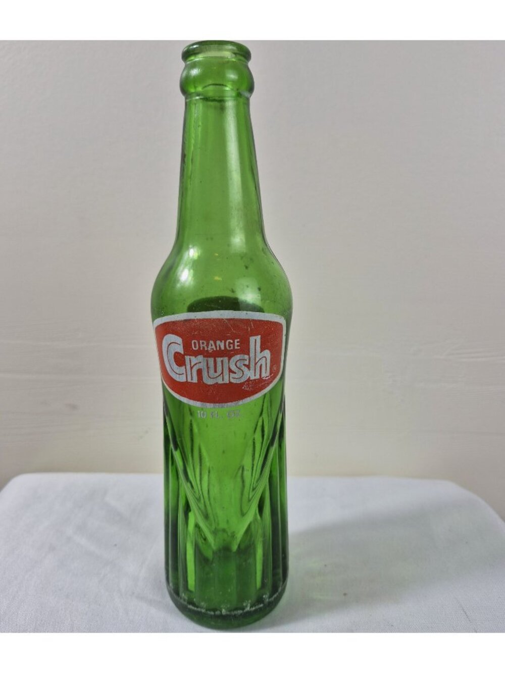 Vintage Orange Crush 10oz Green Glass ACL Soda Bottle Fluted Panel Design L-72
